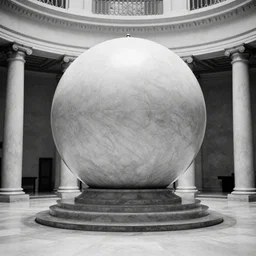 movie still of a big marble spherical hall with columns, cinestill 8 0 0 t black and white, by andrei tarkovsky, heavy grain, high quality, high detail, ultra wide lens, cinematic composition, dramatic light, lens flares, anamorphic