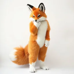 an anthropomorphic fox with a fluffy tail as a fursuit, cosplay