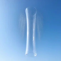 beautiful picture of a sunny blue sky with a magical vertical cylindrical tunnel of big upside-down raindrops floating quietly