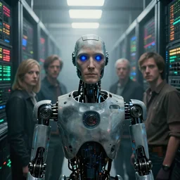 extremely detailed cinematic movie still 3 0 7 7 foggy portrait shot of a robot in an endless data centre by denis villeneuve, wayne barlowe, simon birch, marc simonetti, philippe druillet, beeple, bright volumetric sunlight from small windows, rich moody colors, closeup
