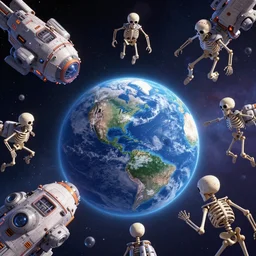 skeletons in space ships attacking the earth, pixar movie