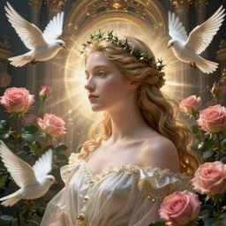 jasmine tookes, the goddess of love : : background of roses, myrtle, doves : : cyberpunk, academicism, hyperreal