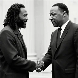 black jesus shaking hands with martin luther king, photorealistic