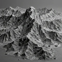 small topographical mountains grey color scheme, painted high angle view