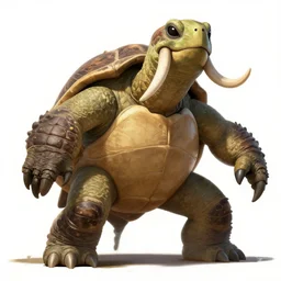 a giant turtle monster with a large head and tusks!!!!!! standing!!! upright!!!, combat pose, concept art, artstation, extremely detailed!!!