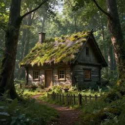 a cottage in the woods, fantasy art, detailed, hyper realistic, cinematic