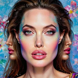 glamor portrait face symmetry, angelina jolie, reflective glass floral raindrops ( ( colorful ) ), intricate detailed photorealistic by mark brooks, alyssa monks, hannah yata, helene knoop, artgerm, charlie bowater, mandy jurgens and alex ross, bold colors, artstation, 8 k hdr luminescent coherent elegant