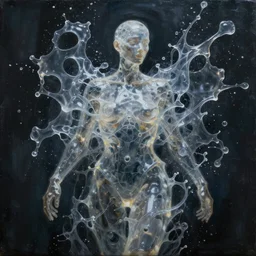 stunning, breathtaking, awe - inspiring award - winning biomorphic anthropomorpic transparent gelatinous humanoid splatter painting, extremely moody lighting