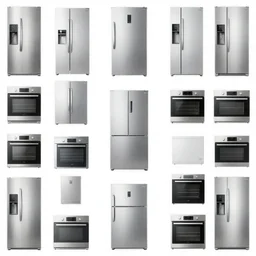 a grid of images detailing many appliances, such as fridges and ovens