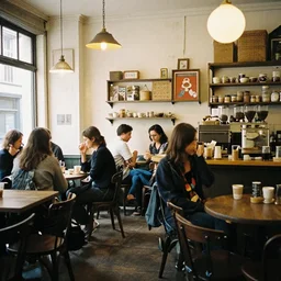 dslr photo still of a busy coffee shop, by leonora carrington, 8 5 mm, f 1. 8,