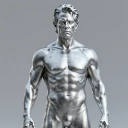 sculpture of ron perlman made of quicksilver, photo, medium shot, high quality, 4 k,