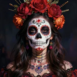 illustration of a sugar skull day of the dead girl, art by karol bak