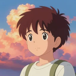 pleasing palette, textured, detailed, flawless, perfect, mural - sized character design key visual portrait by masaaki yuasa ( 2 0 1 2 ), close - up, idyllic cumulonimbus sunset textured particulate atmospheric adorable matte painting detailed pastel from fantasia ( 1 9 4 1 )