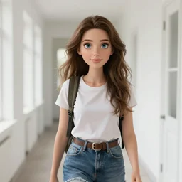 a beautiful woman wearing a travel outfit walks down a white corridor by olivia malone, long hair, amazingly detailed, fantastic detailed eyes, pretty face, aged 2 5, swedish, photo realistic, photograph, 3 5 mm, octane render, trending on artstation