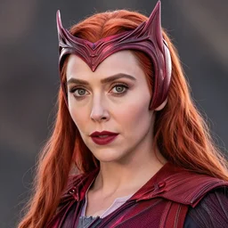A portrait of elizabeth Olsen as scarlet witch with the scarlet witch headpiece, cinematic, digital art, amazing detail