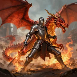 a brave knight fighting a fiery dragon, by greg rutkowski, trending on artstation