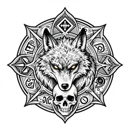 detailed icon for werewolf + symmetry + detailed intricate ink illustration + symbols of death + tarot card with ornate border frame + by peter mohrbacher + complementing colors + frame