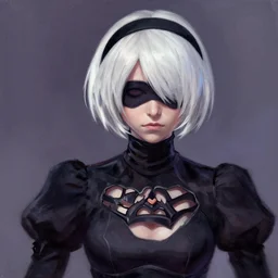 Walter White as 2B Nier Automata, painted by bob ross, trending in artstation, artstationHD, artstationHQ