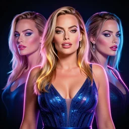 3 d neon art of margot robbie, hyper detailed, award winning
