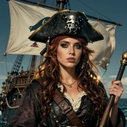 a pirate ship flying an ace of spades flag