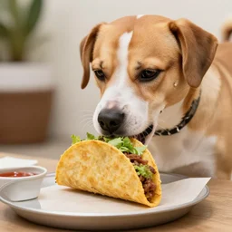 a photo of a dog eating a taco