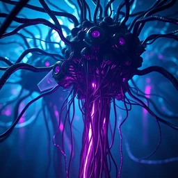 by olivia de berardinis and susan heidi, visually stunning, cinematic, ultra realistic, hyper realism, 1 2 k, epic, octane render, unreal engine, vfx, maya, shifting nanite clusters sewn together with a pugneum filament : a sinister purple light leaks from deep within its wiring