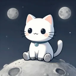 cute little robotcat sitting on the moon, fantasy, concept art, artstation, tyler edlin, feng zhu, dan luvisi, thomas karpi