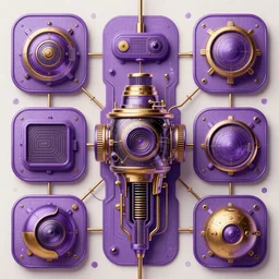 infographic, cyberpunk technologies, hyper realistic, hand drawn, purple and gold colouring, 8 k octane render, highly detailed, micro detailing