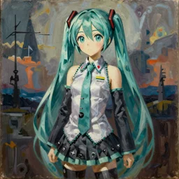 HD high detail art on artstation, Hatsune Miku painted by Pablo Picasso, oil on canvas