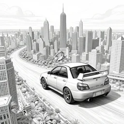 detailed intricate digital landscape illustration by greg rutkowski and artgerm and wlop and sanford robinson gifford ; 1 9 9 4 subaru wrx sti driving in a beautiful windy city with bright headlights ; 5 0 mm film still, arri alfa anamorphic lens, motion blur ; sharp focus, quentin tarantino compostion and lighting ; trending on artstation 4 k