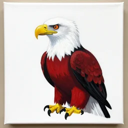 Cree Native Eagle Painting, White Red and Black, White Canvas Background