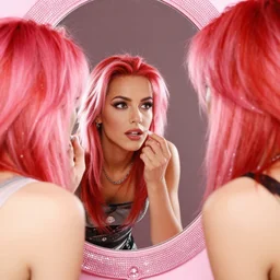 photo of jeffree star in the 2 0 0 0 s with pink red hair looking in a pink rhinestone mirror