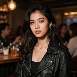 candid photographic portrait of a techwear mixed young woman inside a hidden busy speakeasy, closeup, sigma 85mm f/1.4, 4k, depth of field, high resolution, 4k, 8k, hd, full color