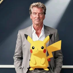 Pierce Brosnan as a Pokémon trainer. tv still from the Pokémon anime