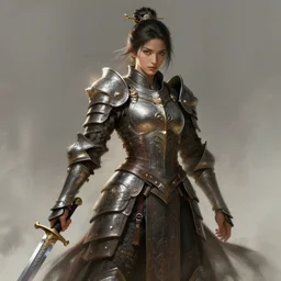 Female warrior standing in battle with a one-handed sword, bravery, intricate armour costumes, light and shadow effects, intricate, highly detailed, digital painting, art station, concept art, smooth, sharp focus, illustration