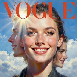 3 d, sci - fi, close - up, morning, smiling fashion model face, sun, cinematic, clouds, sun rays, vogue cover style, poster art, blue mood, realistic painting, intricate oil painting, high detail illustration, figurative art, multiple exposure, poster art, by tooth wu and wlop, beeple, greg rutkowski, mike winkelmann