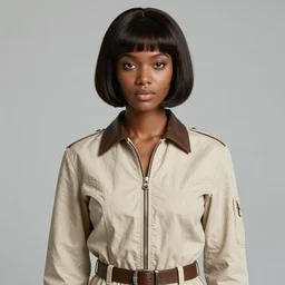 youthful african female blade runner demure, exquisite features, feminine cut, 1 9 7 0's frontiers in flight suit,