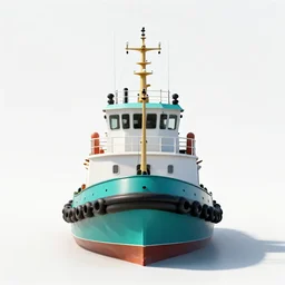 turquoise tugboat, photorealistic, isolated on a pure white background, centered, entire object in frame, sharp focus, soft studio lighting