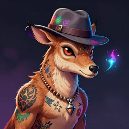 a dik dik monster with tattoos wearing a fedora hat, colorful, digital art, fantasy, magic, trending on artstation, ultra detailed, professional illustration by basil gogos