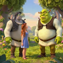 adam and eve and and shrek in the garden of eden