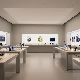 (2030s flagship retail interior Samsung Microsoft Apple muted colors.) happy and inviting, lonely, by Jean-Baptiste Monge !!!!!!!!!!!!!!!!!!!!!!!!!!!