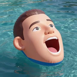 a giant inflatable pool toy human head with open mouth on realistic water, in the style of chad knight, long shot, hyper detailed, hyper realistic, ray tracing, 8 k resolution, sharp focus, realistic water, award winning