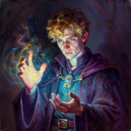 a oil art portrait of young mage with neon magic in style of transistor character, character design from d & d, art by anders zorn, wonderful masterpiece by greg rutkowski, beautiful cinematic light, american romanticism by greg manchess, jessica rossier
