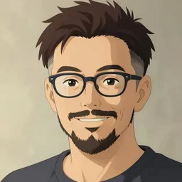 a man, short hair, brown hair, undercut, beard, glasses, bushy eyebrows, wide neck, smiling, salt and pepper hair, portrait shinkai makoto studio ghibli studio key hideaki anno sakimichan stanley artgerm lau rossdraws james jean marc simonetti elegant highly detailed digital painting artstation pixiv