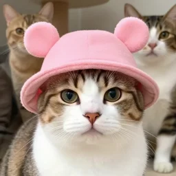 a cat wearing a pink hat, 4 k