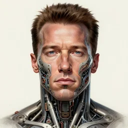 symmetry!! arnold schwarzenegger, machine parts embedded into face, intricate, elegant, highly detailed, digital painting, artstation, concept art, smooth, sharp focus, illustration, art by artgerm and greg rutkowski and alphonse mucha, 8 k