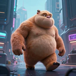 photo of big chungus roaming in a cyberpunk futuristic city