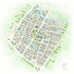 a town map with town hall and playground sketches