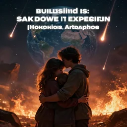 A family hugging each other for the last time as the world is ending, meteors are falling from the sky, everything is on fire, dramatic lighting, digital art, very very very very very very beautiful, 8K, dark lighting, trending on Artstation, award winning