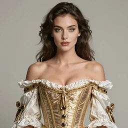 portrait of a beautiful glamour model wearing 1 7 th century french off - the - shoulder neckline bodice, pinterest, artstation